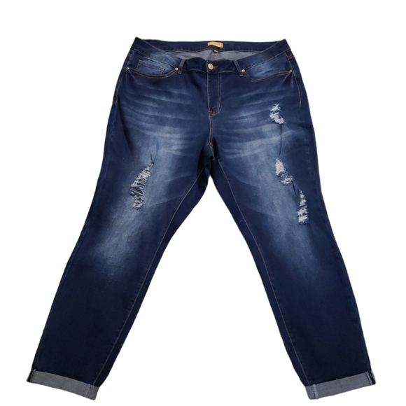 RAW 7 LADIES PLUS SZ 20 DISTRESSED CROPPED ANKLE JEANS - Picture 1 of 13